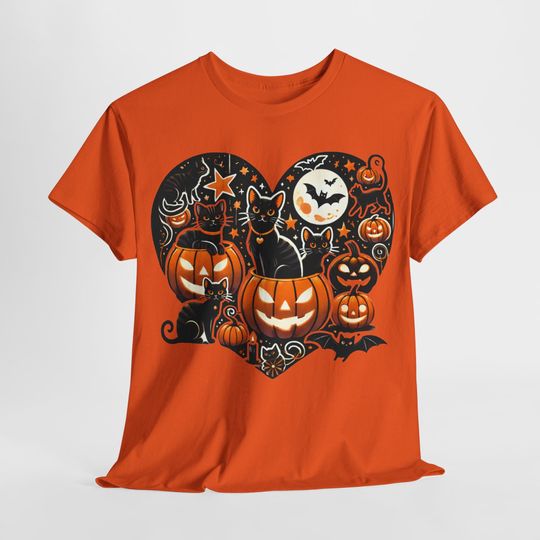 Black Cat Pumpkin Heart Halloween Shirt, Cute Halloween T-Shirt