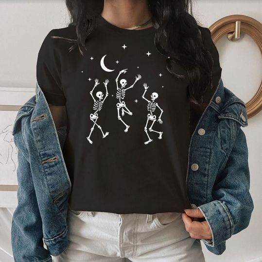 Halloween T Shirt,  Halloween Dancing Skeleton Halloween pumpkin