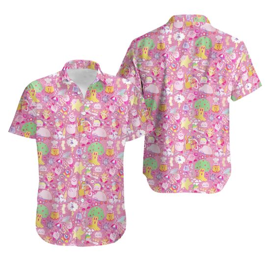 PINK Kirby Pattern Button Up Hawaiian Shirt
