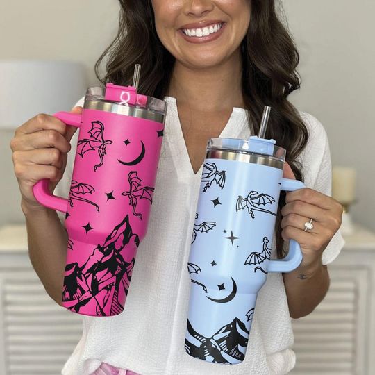 Velaris Starlight City Tumbler 40oz, Book Lovers 40oz Tumbler, Fantasy Bookish Dragon Cup, Tumbler with Lid n Straw Gifts