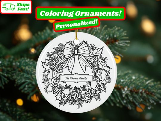 Coloring Personalizable Ceramic Christmas Ornament, Luxe Holiday Decor, Xmas Ceramic Ornament, Tree Decor, Multi Shapes