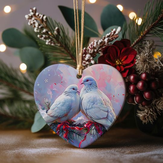 Doves Ornament, Luxe Holiday Decor, Xmas Ceramic Ornament, Tree Decor, Multi Shapes