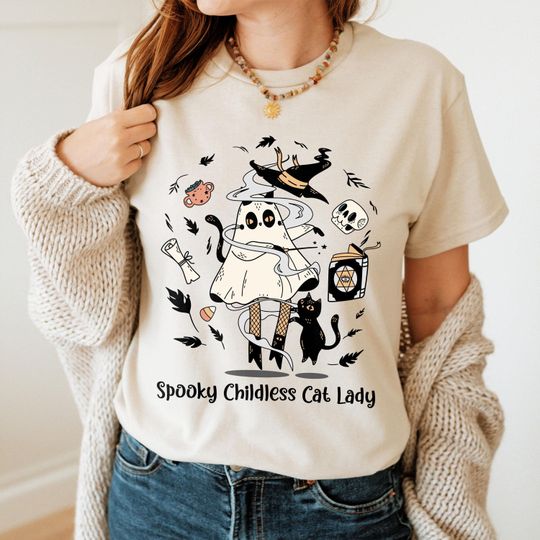 Spooky Childless Cat Lady Shirt, Kamala Halloween Shirt, Spooky Liberal Feminist Shirt