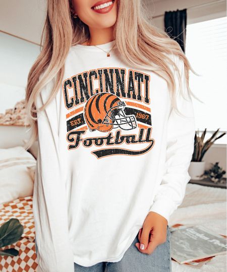 Cincinnati Football, Vintage Comfort Colors Long Sleeve Shirt, Retro Style, Trendy, Unisex Shirt, Game Day, Trending Sports Fan Gift