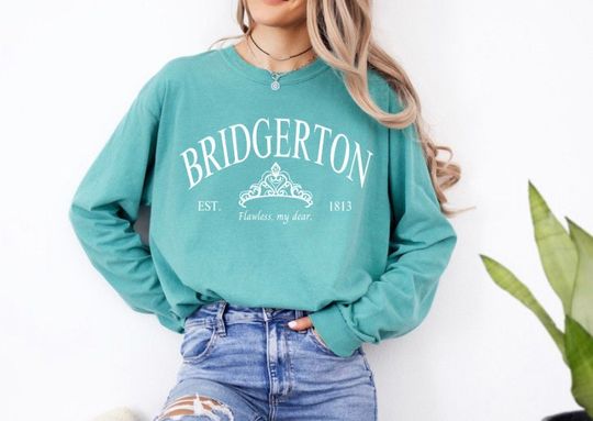 Bridgerton Tiara Collegiate Country Club Long Sleeve Tee | Coquette Bee Design | 'Flawless My Dear' Shirt | Comfort Colors | Fandom