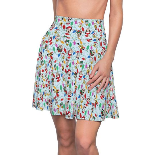 Disney Christmas Lights Pattern Skirt-  Holiday Skirt- Disney Skirt - Women's Skater Skirt