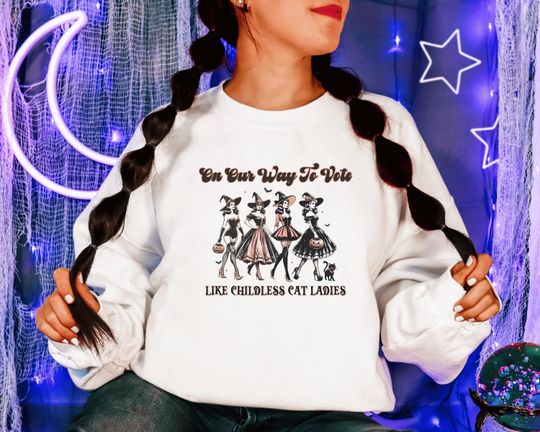 Childless Cat Lady Kamala Sweatshirt, Halloween Witch Feminist Election Crewneck