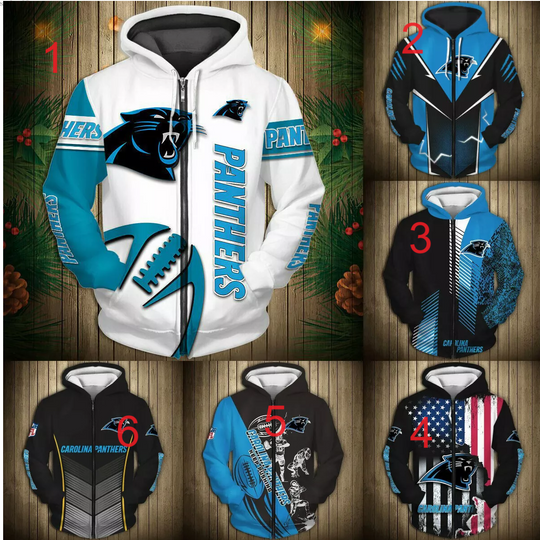 Carolina Panthers Men Zip Hoodie Sweatshirts Casual Jacket Hooded Coat Tops Gift