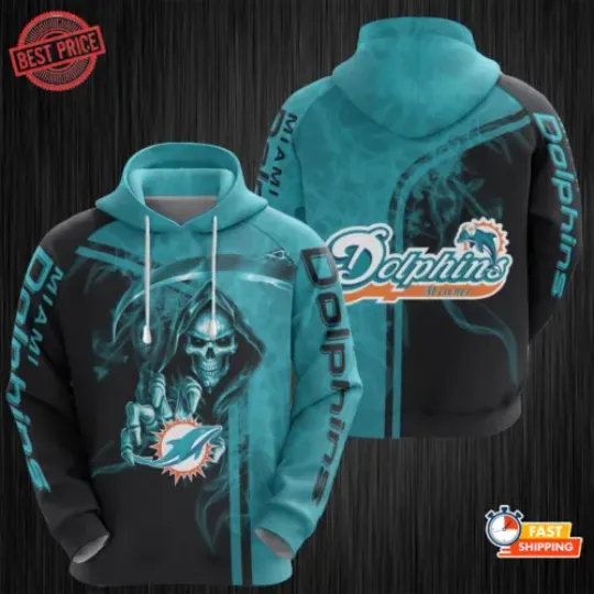 Miami Dolphins Skull Thunder Strong Team Hoodie 3D All Over Print, American Football Gift, Sport Shirt