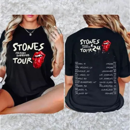 The Rolling Stones Hackney Diamonds Tour 2024 T-Shirt, Concert Double Sided Short Sleeve Shirt, Music Lover Gift, 2024 Music Tour Merch