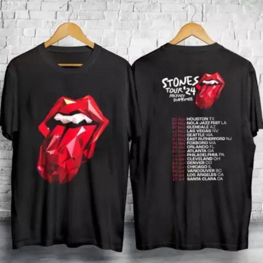 The Rolling Stones Tour 2024 Hackney Diamonds Unisex T-Shirt, Concert Double Sided Short Sleeve Shirt, Music Lover Gift, 2024 Music Tour Merch