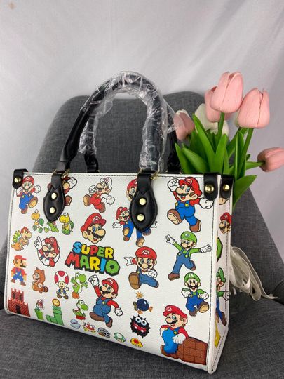 Super Mario Leather Bag bag,Super Mario Handbag, Super Mario Woman Purse,Super Mario Lover's Handbag,Custom Leather Bag,Personalized Bag