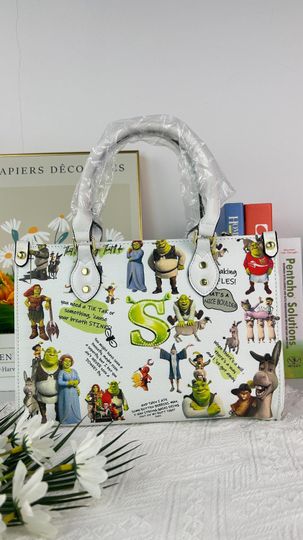 Shrek Leather Handbag, Shrek Bag ,Cartoon Leather Handbag,Travel handbag,Teacher Handbag,Handmade Bag,Custom Bag,Vintage Bags