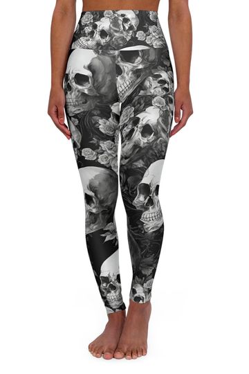 Skull Skeleton Halloween Goth Leggings High Waisted Yoga Leggings women's leggings black leggings goth bride goth bride