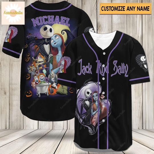 Halloween Jack And Sally Baseball Shirt, Personalized Jersey