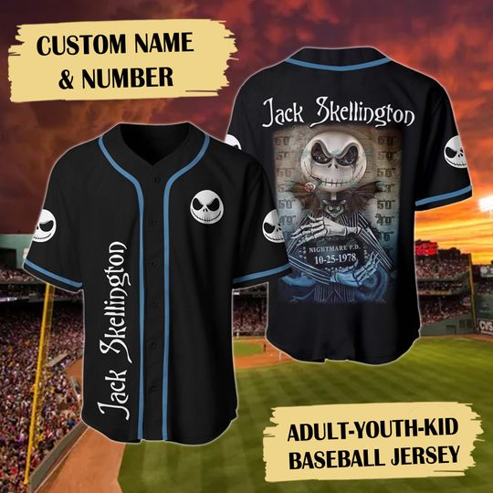 Custom Jack Skellington Halloween Baseball Jersey, Nightmare Before Christmas Jersey Shirt