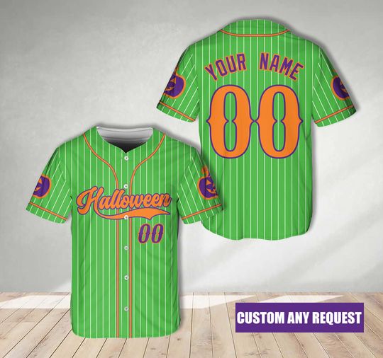 Custom Faux Glitter Halloween Baseball Jersey Personalized Spooky Season Stripe