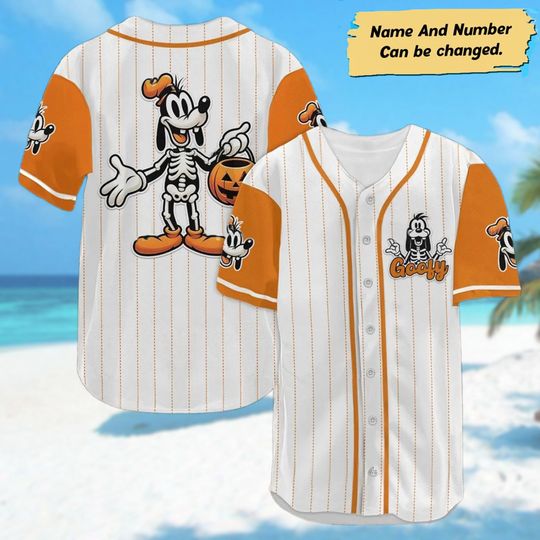 Personalized Goofy Skeleton Pumpkin Baseball Jersey