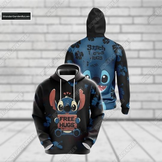 Costume Stitch Halloween 3D Shirt, Unisex Stitch Free Hugs Hoodie, Disney Stitch