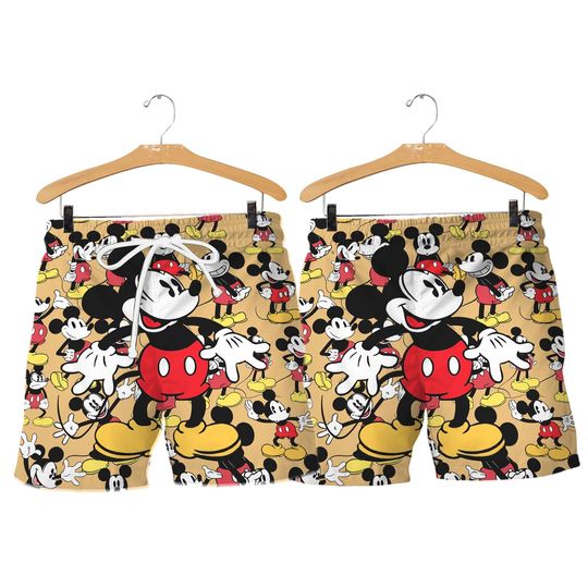 Discover Disney Mickey Minnie Men's Beach Breathable Casual Shorts Hawaiian Vacation Shorts
