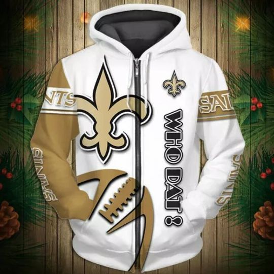 New Orleans Saints Men Zip Up Hoodies Sweatshirts Casual Jacket Hooded Coat Tops