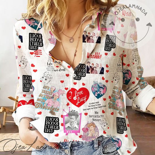 I Love Lucy Vintage Women Casual Shirt, I Love Lucy Blouse Shirt, I Love Lucy Woman Shirt, Casual Women Shirt, Women's Blouse, Summer Blouse