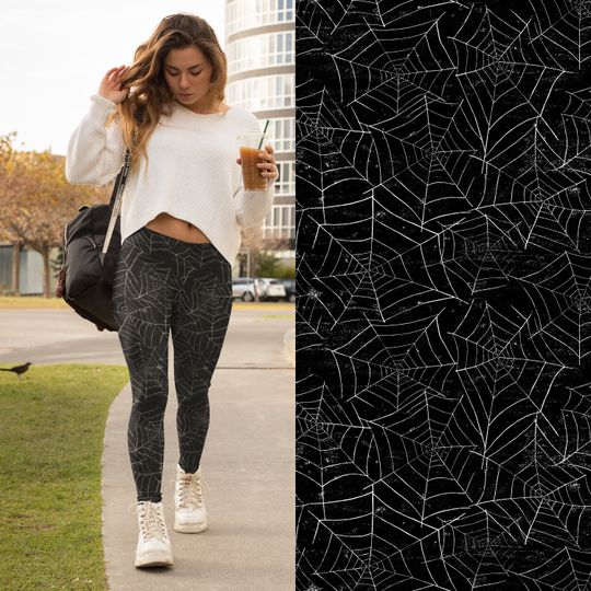 Womens Halloween design leggings, Halloween spiderweb print clothing for women, Halloween leggings, Halloween yoga pants for women