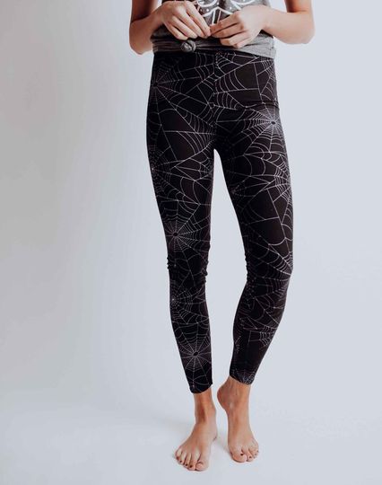 Women's Black and White Halloween Spider Web buttery soft Yoga waistband Leggings