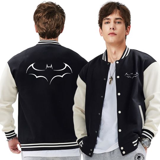 Funny Movie Bat Logo Prints Men Jackets, Harajuku Crewneck Jacket, Fashion Oversize Coats Loose  Autumn Warm Tracksuit Top