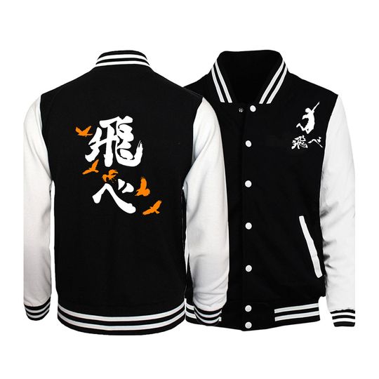 Japanese anime Haiikyuu!! Retro Letter Mens Hip Hop Clothes Loose Fashion Baseball Uniform, Casual New Tops Comics Male Jackets