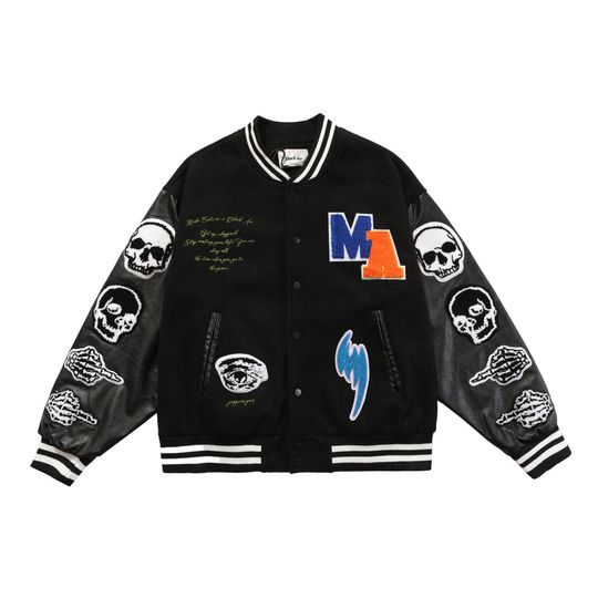Men's Baseball Jacket Hip Hop Loose Outerwear Streetwear Skull Towel Embroidery Bomber Jackets Harajuku Coat