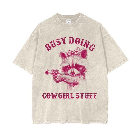 Women's Funny Cowgirl Raccoon Shirts, Gun Lovers Shirts, Shirts for Cowgirls Who Love Guns, Revolver tShirts, Western Tees
