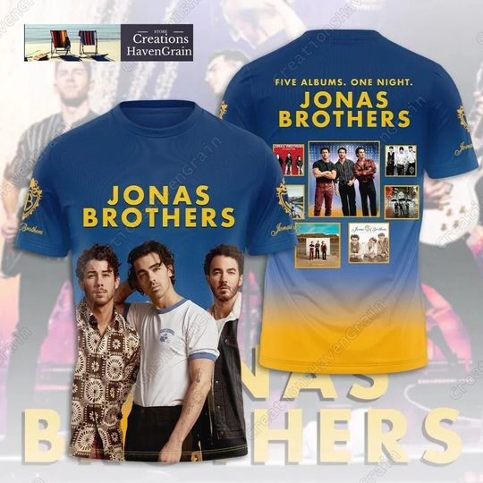 Jonas Brothers Band 3D Shirt, Five Albums One Night The Tour 2024 T-shirt, Jonas I Love Hot Dads 3D Polyester Tee, Joe Jonas Cotton Shirt