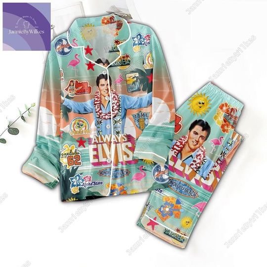 Elvis Presley Pajamas Set, Elvis King Pajamas, King Of Rock And Roll Elvis Pjs, Elvis Hawaii Pjs, Set Of Pajamas, Long Sleeve Pajamas