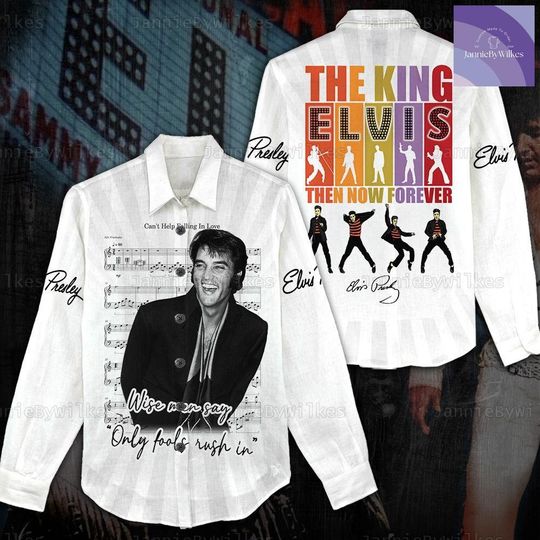 Elvis Presley Linen Shirt, Elvis Casual Shirt, Elvis King Shirt, King Of Rock And Roll Shirt, Long Sleeve Shirt, Blouses Tops Women