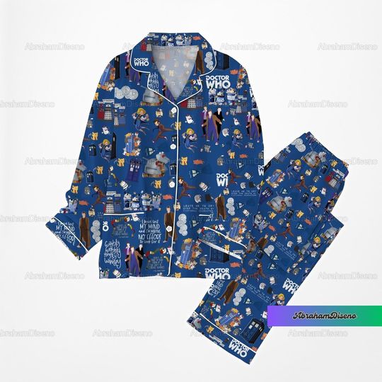 Doctor Who Pajamas, Doctor Who Women Pajamas, Doctor Who Pajamas Set, Tardis Police Box Holiday Pajamas, Gift For Her