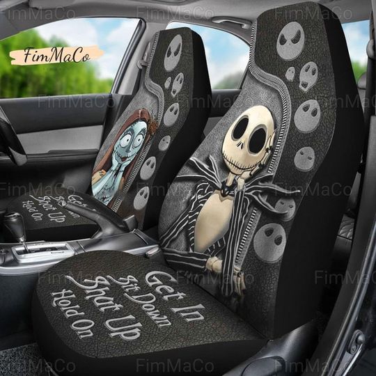 Halloween Jack And Sally Car Seat Covers, Jack Skellington Seat Covers, Nightmare Before Christmas Merch, Jack Sally Carseat Cover