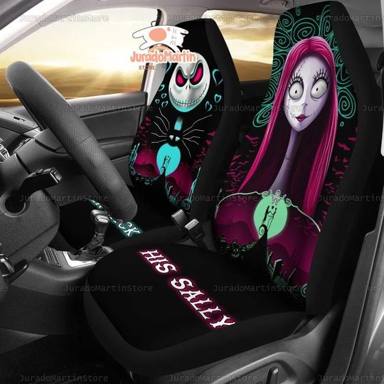 Jack And Sally Halloween Car Seat Cover, Jack Skellington Seat Covers, Her Jack His Sally Car Seat, Nightmare Before Christmas Gift