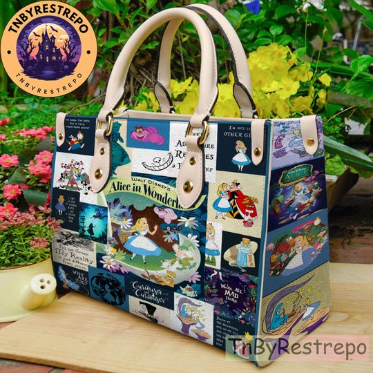Alice in Wonderland Leather Handbag, Alice Wonderland Handbag, Crossbody Bag, Shopping Bag, Top Handle Bag