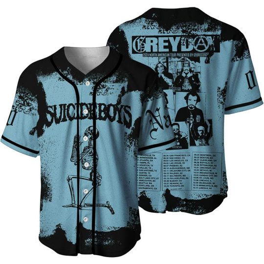 BlvckStyle Suicideboy 2024 Tour Custom Name Baseball Jersey, Skeleton Grey Day Tour 2024 Gift For Fan Baseball Jersey