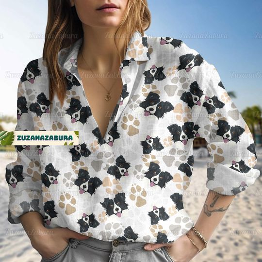 Border Collie Linen Shirt, Border Collie Shirt, Border Collie Gifts, Dog Mom Shirt, Dog Lover Gift, Sheep Dog Shirt, Collie Shirt