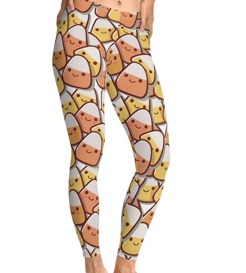 Kawaii Candy Corn Stretchy Leggings (AOP) Cute yoga Halloween workout pants