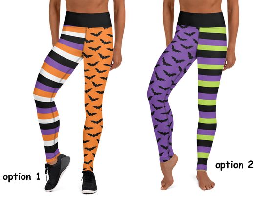 Halloween Workout Leggings Bats Stripes Yoga Women Witch Spooky Gift
