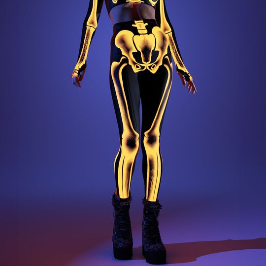 UV Skeleton Halloween Leggings, Halloween Leggings Women, Neon Skeleton Leggings