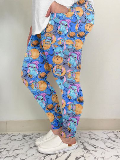 Pumpkin Stitch Monster Print Leggings w/ Pockets - Adult & Kid Sizes