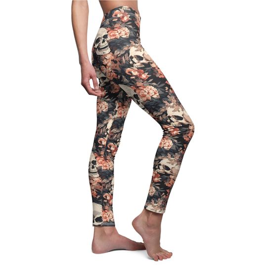Womens Floral Skull Halloween Leggings Spooky Yoga Pants High Waist Leggings Printed