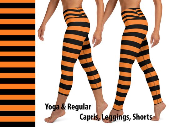 Halloween Orange Black Striped Witch Yoga Leggings Woman Athletic Pants