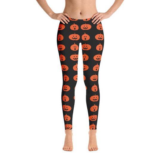 Halloween Jack-O-Lantern Leggings, Pumpkin Leggings, Sports And Yoga Leggings