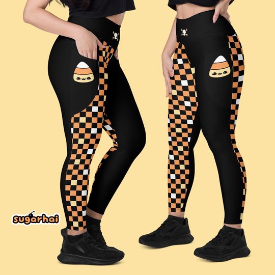 Halloween Leggings with Pockets, Candy Corn Details, Plus Sizes