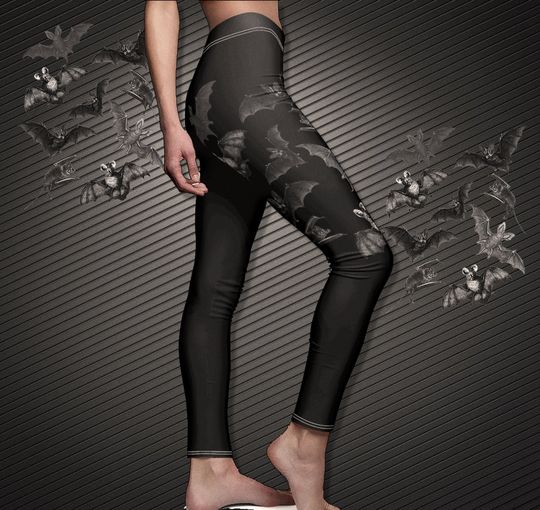 Painted Goth Vampire Bats Leggings - Unique Dark Aesthetic, Witchy Yoga Pants